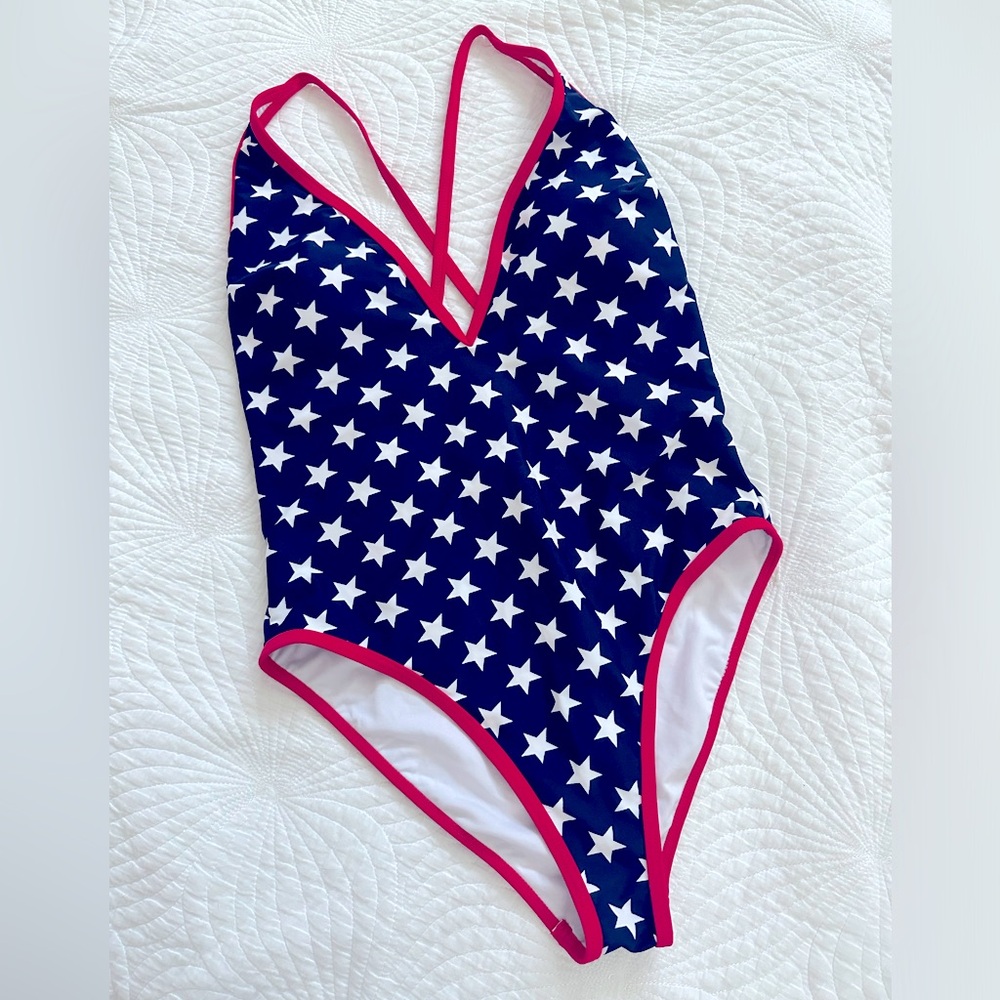 Beach Joy Red, White, & Blue patriotic One Piece USA Small